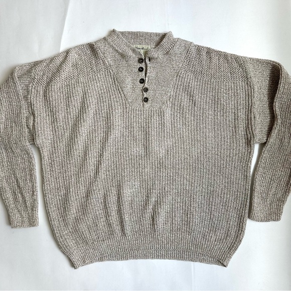Eddie Bauer Vintage Men’s Oversized Cotton Henley Sweater USA L - Picture 1 of 13